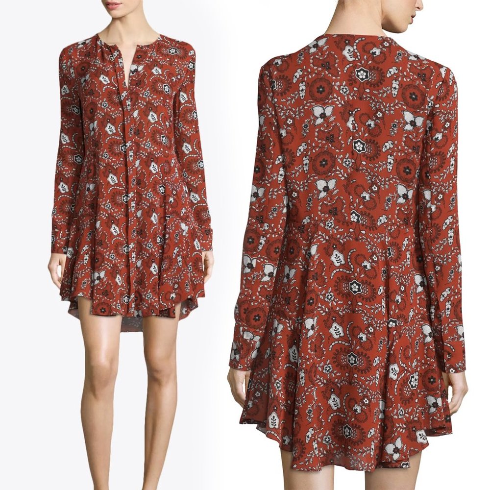 A.L.C. Randi Silk Henna Black White Floral Dress 2 Asymmetrical Hem Mini X-Small
